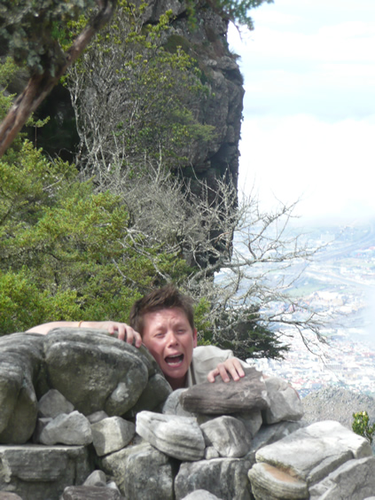 The now-famous falling-off-Table-Mountain picture. It was faked, but perhaps this (if not the pole-dancing or ignoring warning signs) is what angered The Mountain...